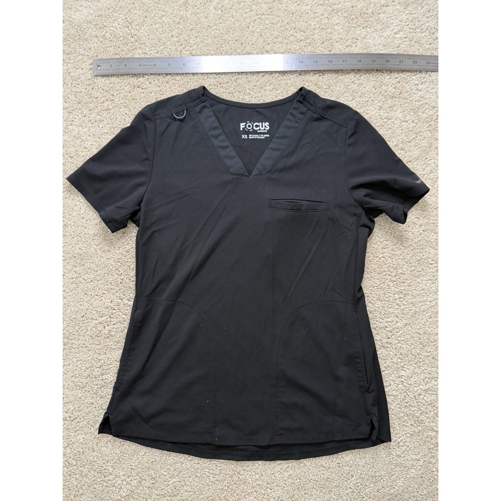 Maevn Focus Women's Black Banded V Neck Contrast Knit Scrub Top Medical XS - Picture 6 of 14